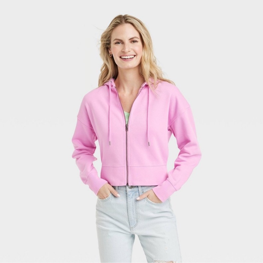 Women's Cropped Hooded Zip-Up Sweatshirt - Universal Thread Blue L
